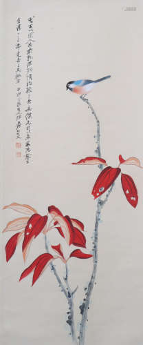 A Chinese Bird-and-flower Hanging Scroll Painting, Zhang Daqian Mark