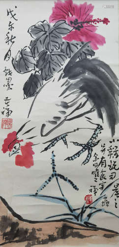 A Chinese Bird-and-flower Hanging Scroll Painting, Li Kuchan Mark