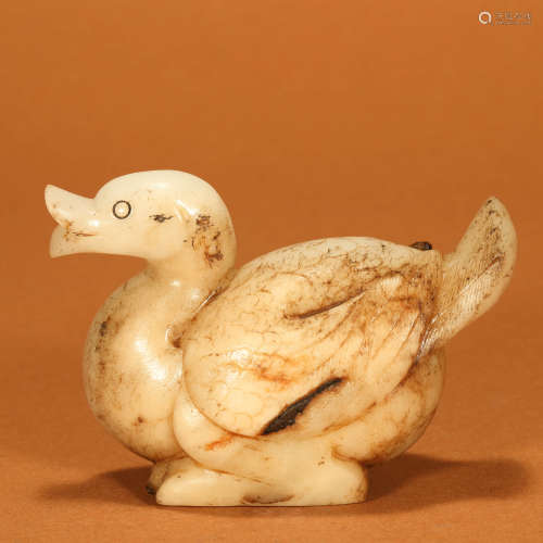 A Hetian Jade Carved Duck Shaped Paperweight