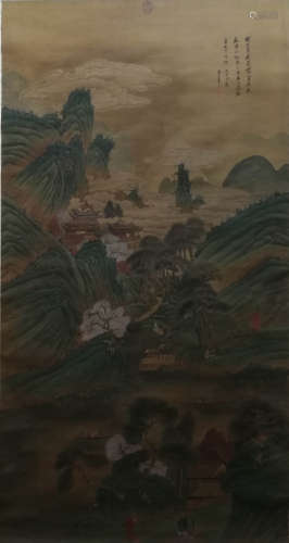 A Chinese Landscape Hanging Scroll Painting, Dong Bangda Mark