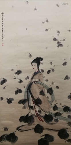 A Chinese Figure Hanging Scroll Painting, Fu Baoshi Mark