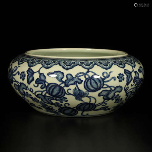 A Blue and White Melons Pattern Porcelain Brush Washer