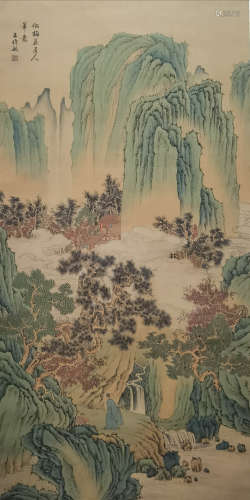 A Chinese Landscape Hanging Scroll Painting, Wang Shimin Mark