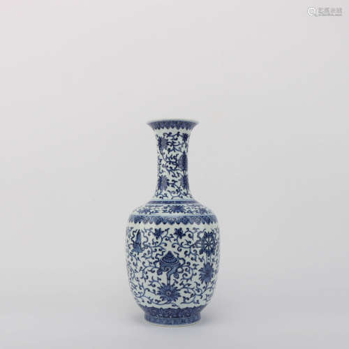 A Blue and White Interlocking Lotus and Eight Treasures Porcelain Vase 