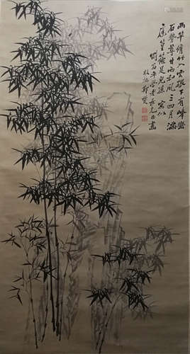 A Chinese Bamboo Hanging Scroll Painting, Zheng Banqiao Mark