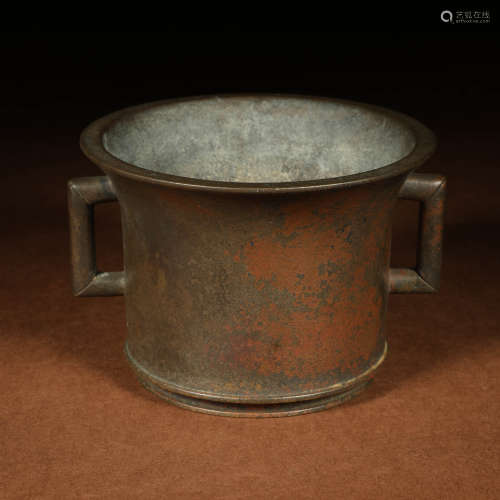 A Double-eared Cup Shaped Copper Censer