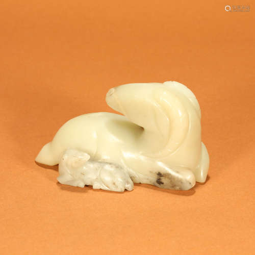 A Hetian Jade Carved Goat Ornament