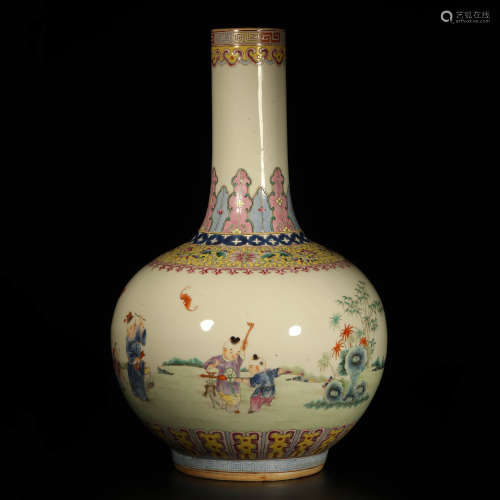 A Famille Rose Children Painted Porcelain Tianqiuping