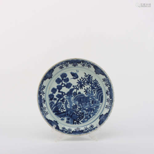 A Blue and White Bird and Flower Porcelain Plate