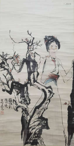 A Chinese Figure Hanging Scroll Painting, Cheng Shifa Mark