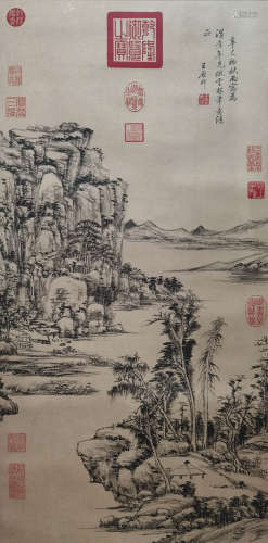 A Chinese Landscape Hanging Scroll Painting, Wang Yuanqi Mark