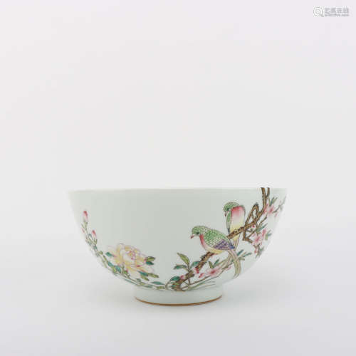 A Famille Rose Bird and Flower Porcelain Bowl 