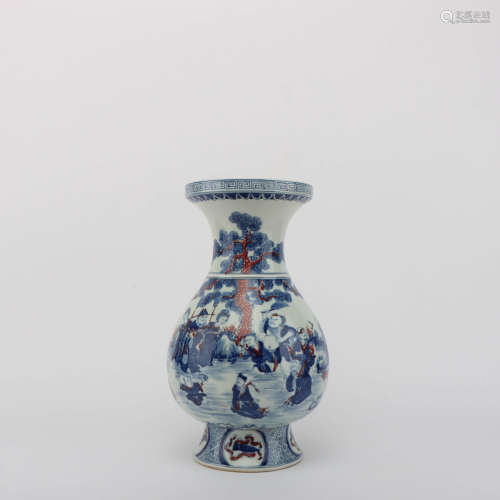 A Blue and White Underglaze Red Figure Porcelain Vase