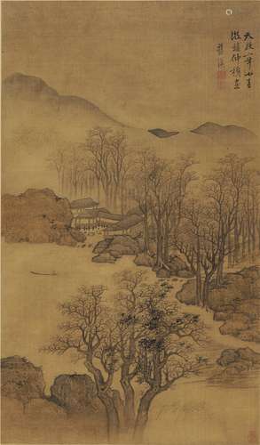 蓝 瑛（1585～1664后） 林峦归棹图 设色绢本 立轴