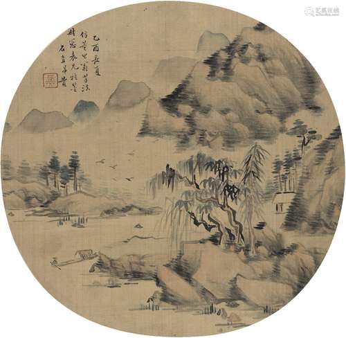 胡义赞（1831～1897后） 孤鹜归舟图 设色绢本 扇页