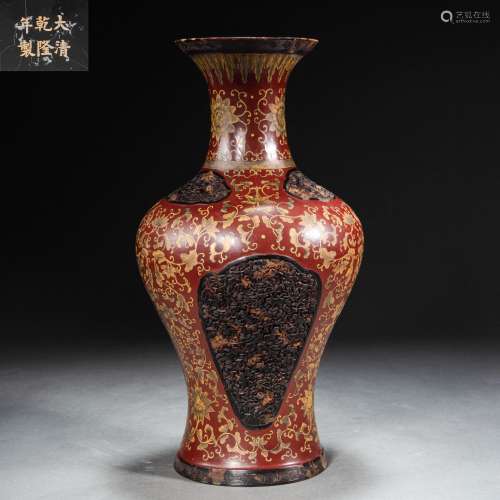 CHINESE PORCELAIN VASE INLAID LACQUER