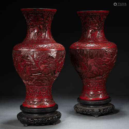 A PAIR OF  CHINESE LACQUER VASES