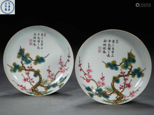 A PAIR OF  CHINESE PLUM PATTERN PORCELAIN PLATES