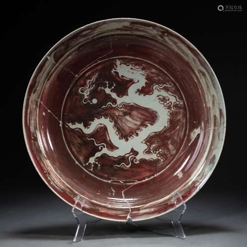 CHINESE  GLAZED RED DRAGON PATTERN PLATE