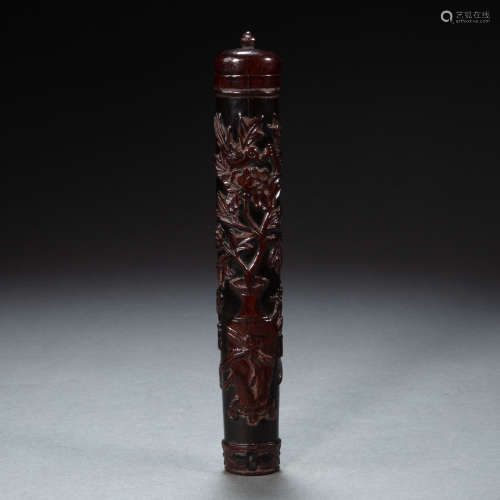 CHINESE LACQUER INCENSE TUBE