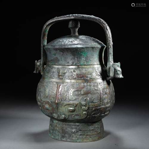 CHINESE BRONZE HANDLE POT