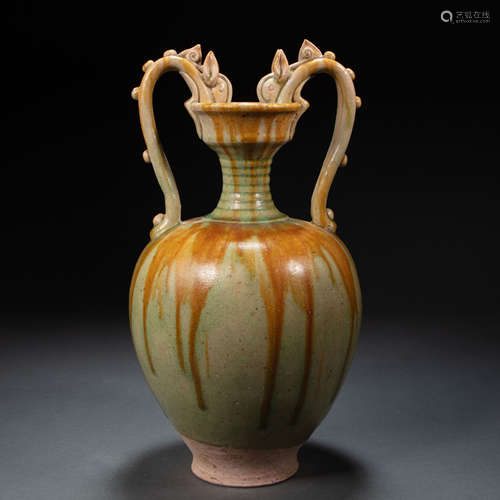 CHINESE TANG DYNASTY THREE COLOR DOUBLE DRAGON BOTTLE