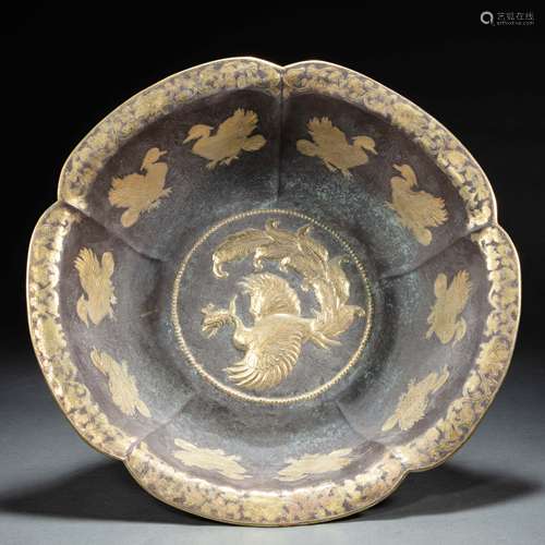 CHINESE SILVER GILT AND PHOENIX PATTERN BASIN