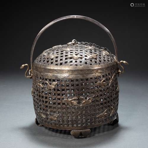 CHINESE SILVER GILT INCENSE BURNER