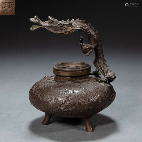 CHINESE BRONZE DRAGON HEAD INCENSE BURNER