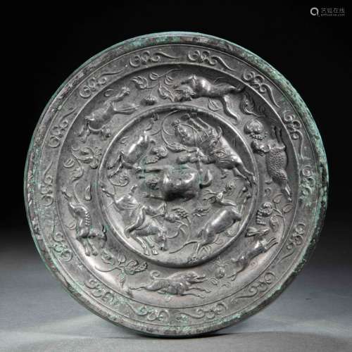 CHINESE BRONZE HUNTING MIRROR