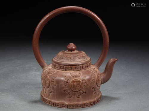 CHINESE FIVE BLESSINGS ZISHA TEAPOT