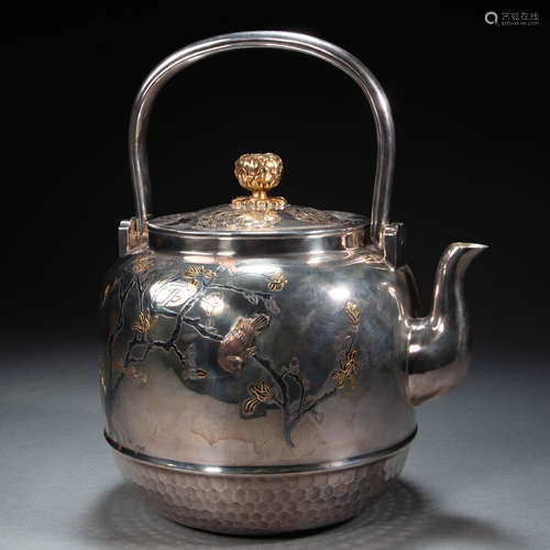 JAPANESE SILVER GILT TEAPOT