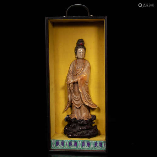 CHINESE SHOUSHAN STONE GUANYIN STATUE