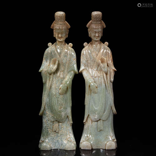 A PAIR OF  CHINESE JADE BUDDHA STATUES