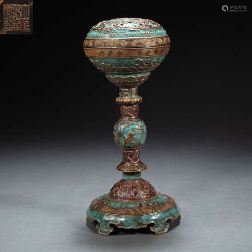 CHINESE PORCELAIN BRONZE COLORFUL CHICKEN SHAPED INCENSE BURNER