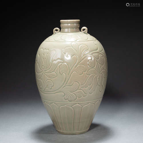 CHINESE CELADON WARE MOULDED PLUM VASE