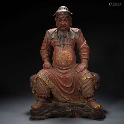 CHINESE WOODEN STATUE OF GUAN GONG