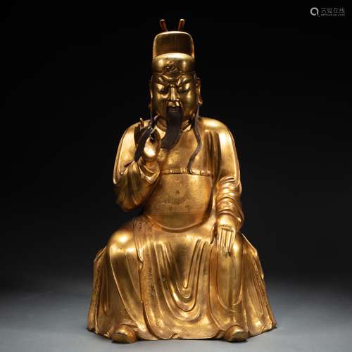 CHINESE GILT BRONZE STATUE OF GUAN GONG