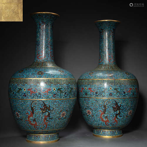 A PAIR OF  CHINESE COPPER CLOISONNÉ ENAMEL BOTTLES