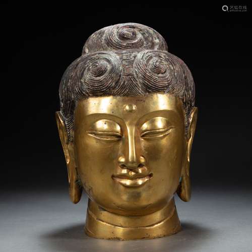 CHINESE GILT BRONZE BUDDHA HEAD