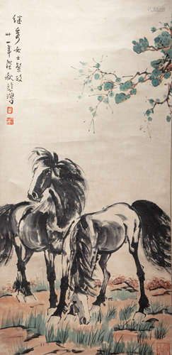 CHINESE CALLIGRAPHY AND PAINTING HORSE PICTURE PAINTING XU BEIHONG MARK