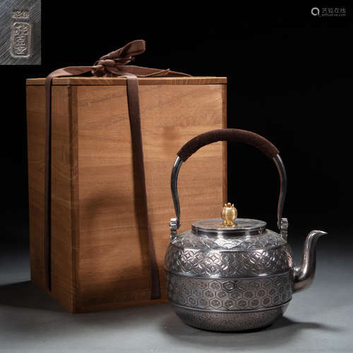 JAPANESE SILVER INLAID GOLD TEAPOT