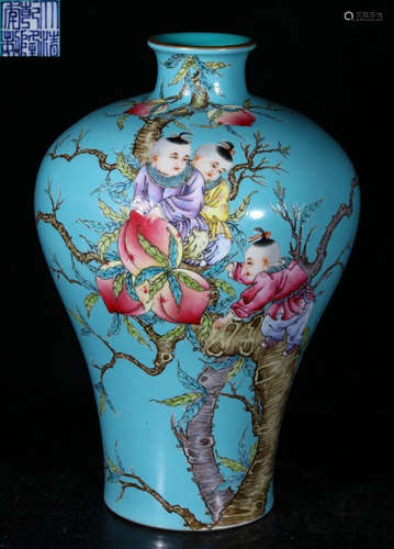 QIANLONG MARK ENAMELED GLAZE CHILD PATTERN MEI VASE