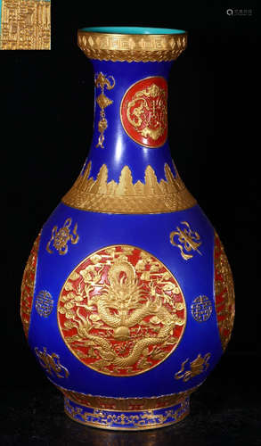 QIANLONG MARK ENAMELED GLAZE DRAGON PATTERN VASE