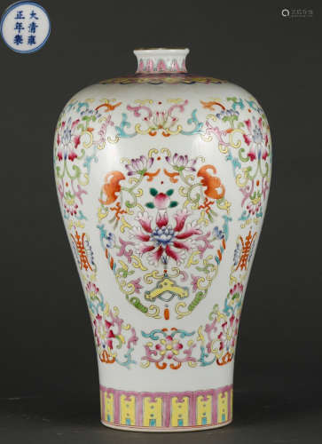 FAMILLE ROSE GLAZE FLORAL PATTERN VASE