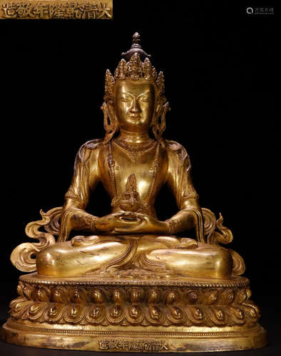 QIANLONG MARK GILT BRONZE BUDDHA STATUE