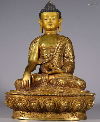 GILT BRONZE SAKYAMUNI BUDDHA STATUE