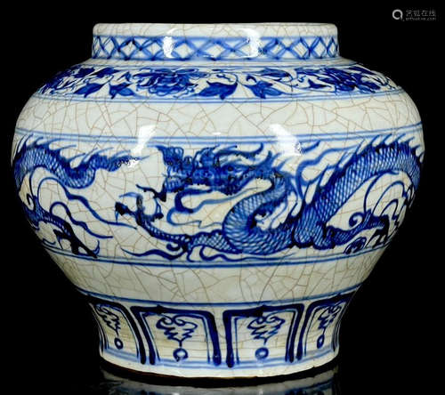 BLUE&WHITE GLAZE DRAGON PATTERN JAR