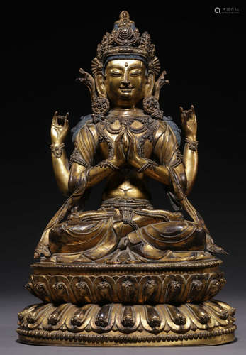 GILT BRONZE GUANYIN BUDDHA STATUE