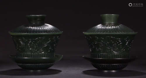 PAIR OF HETIAN JASPER BOWLS